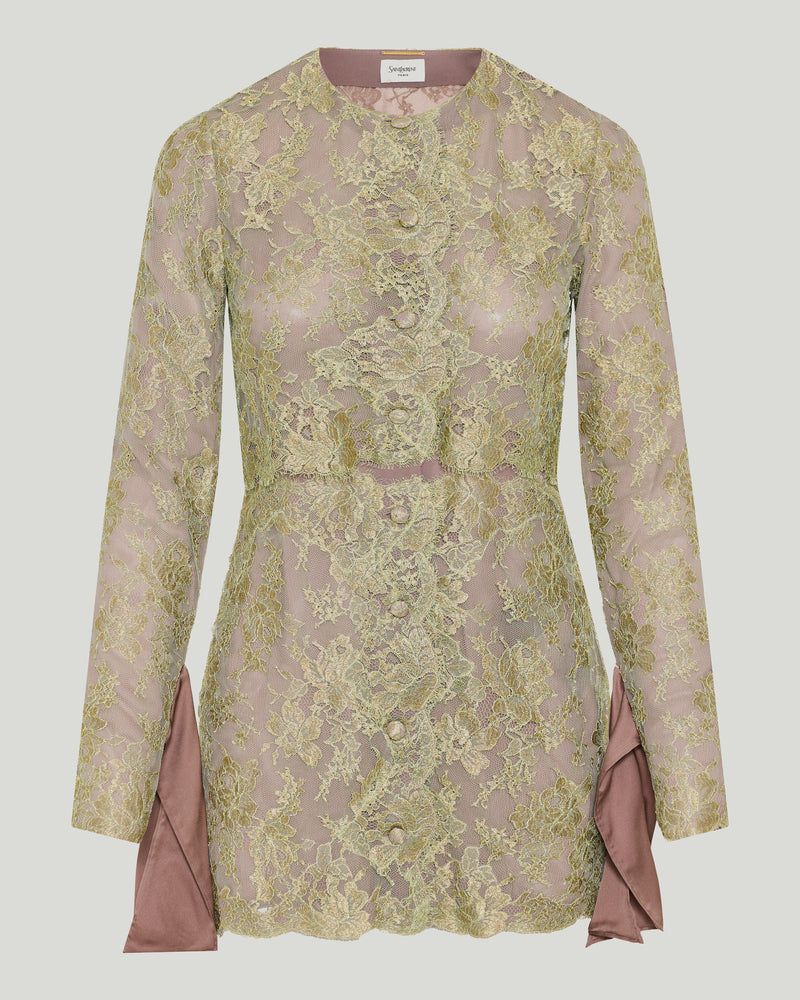 Saint Laurent Silk-trimmed lace mini dress