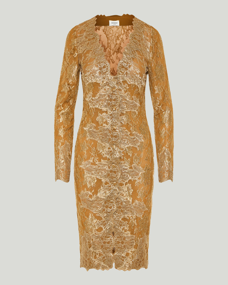 Saint Laurent Cassandre-button lace midi dress