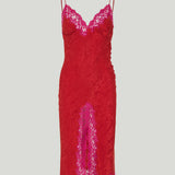 Saint Laurent Lace-trimmed silk satin midi dress