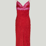 Saint Laurent Lace-trimmed silk satin midi dress