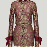 Saint Laurent Lavallière-cuff metallic lace mini dress