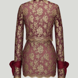Saint Laurent Lavallière-cuff metallic lace mini dress