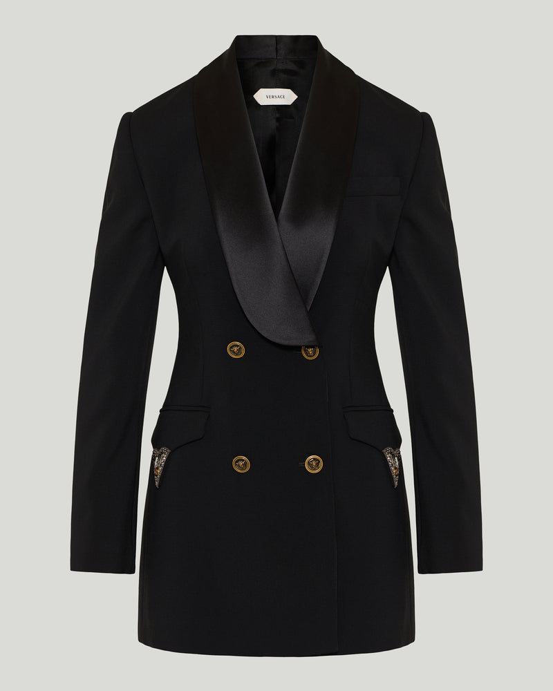 Versace Embellished double-breasted wool mini dress