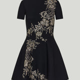 Floral-embroidered voluminous mini dress