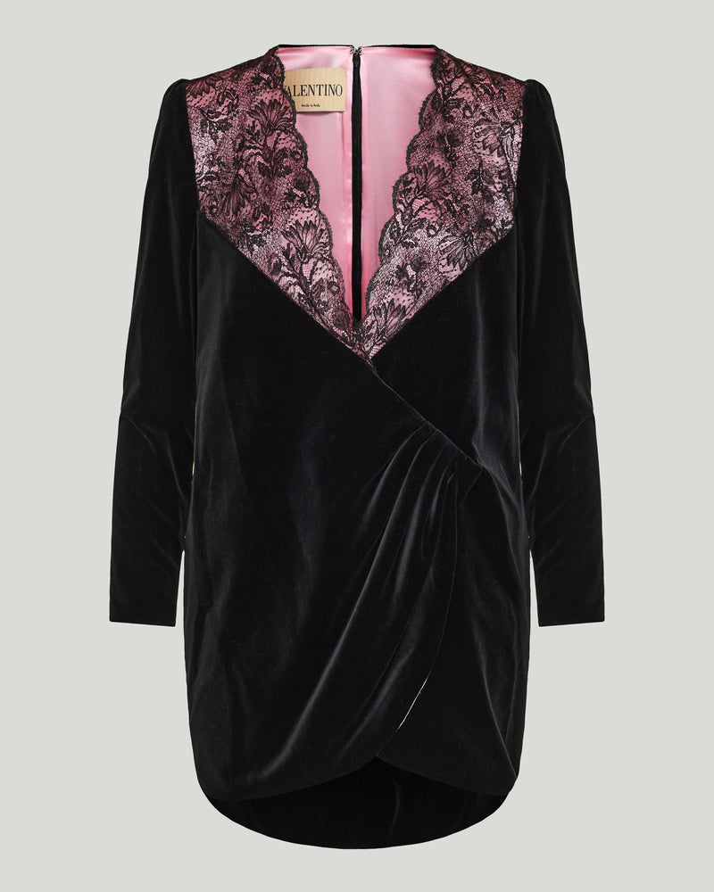 Valentino Garavani Velvet Dress with Lace Trim