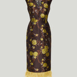 La DoubleJ Feather-trimmed jacquard midi dress