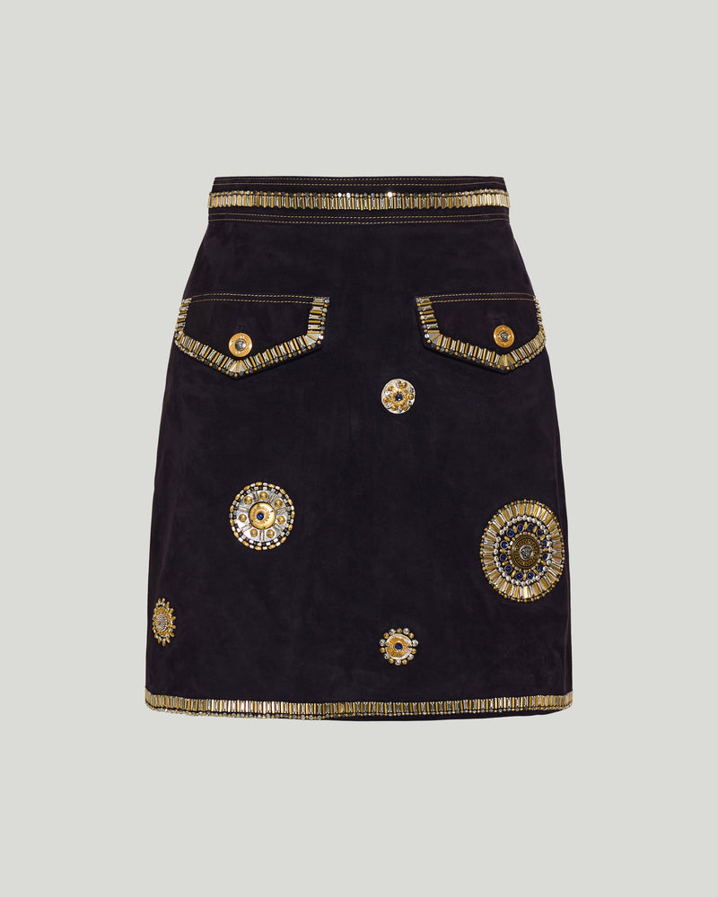 Versace Embroidered suede mini skirt