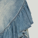 Alaïa Ruffled denim midi wrap skirt