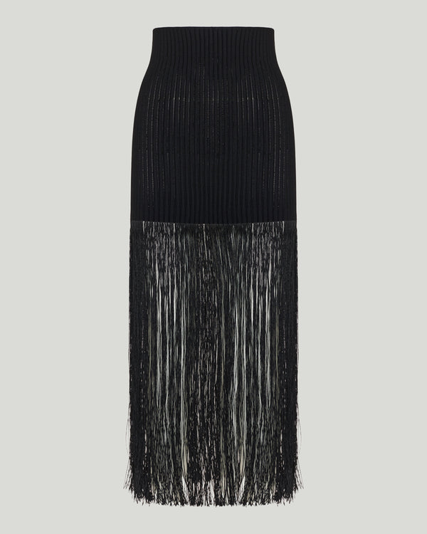 Alaïa Ribbed fringed jersey midi skirt