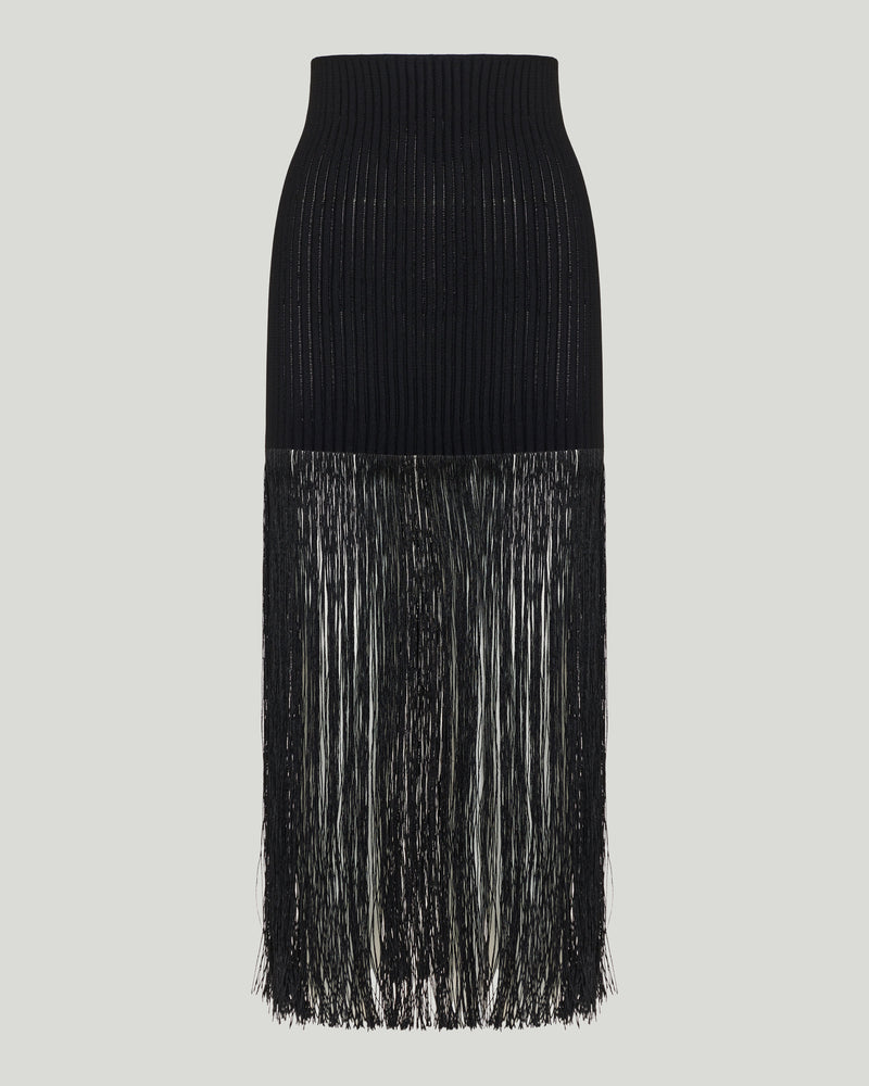 Alaïa Ribbed fringed jersey midi skirt