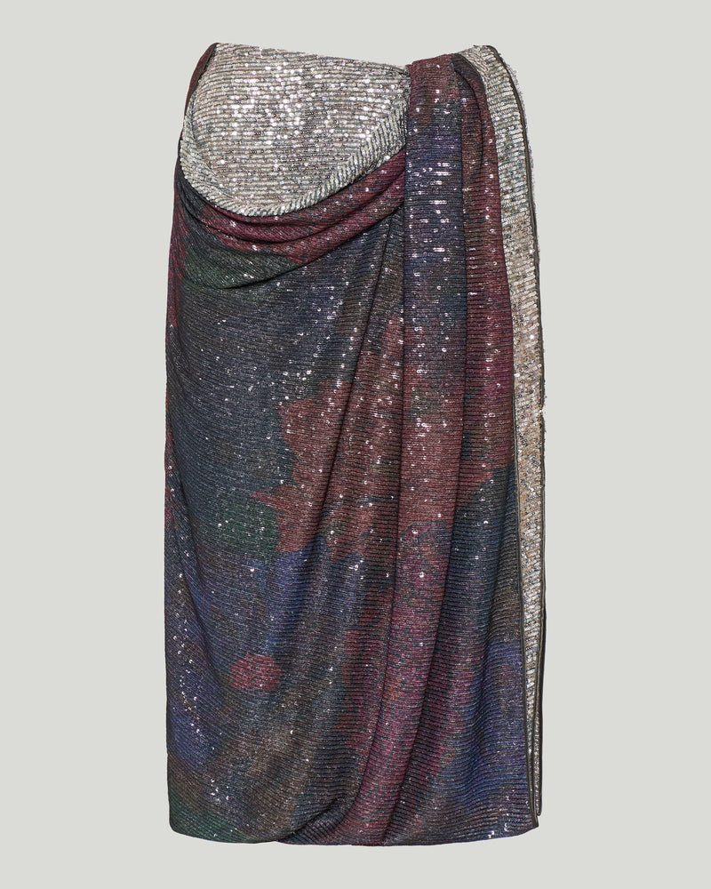 Maison Margiela Printed paillettes draped maxi skirt