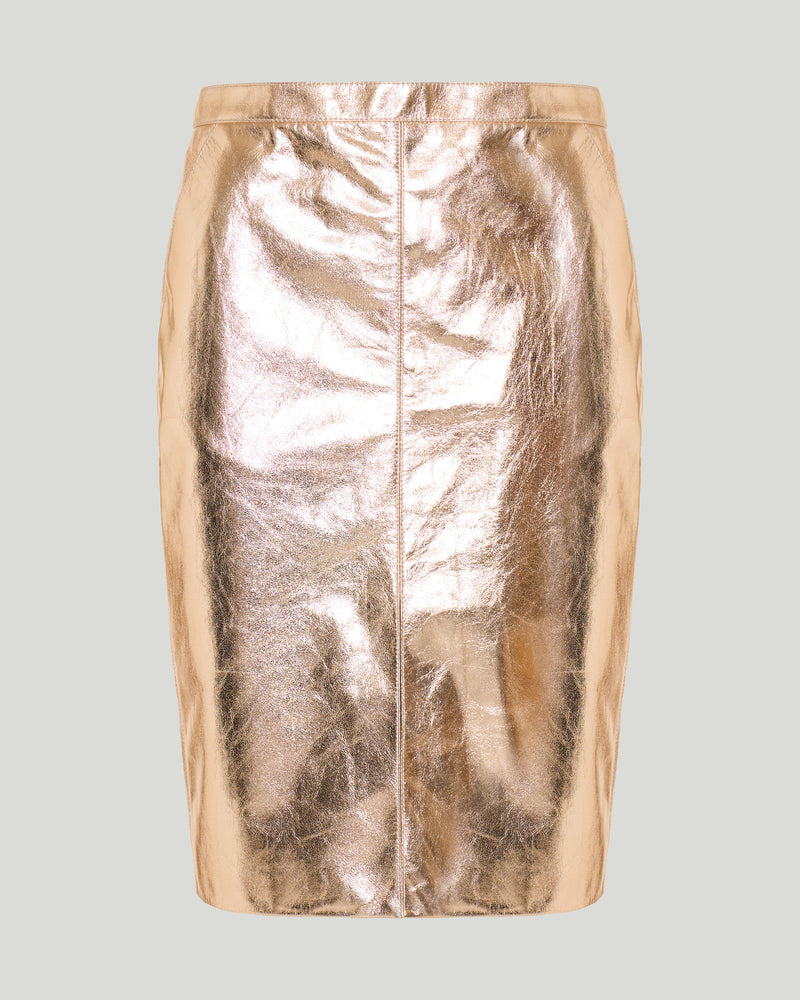 Saint Laurent Metallic leather midi skirt