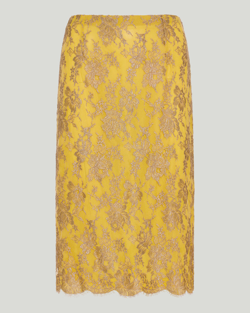 Saint Laurent Scalloped metallic lace midi skirt