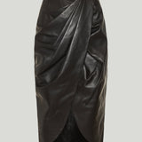 Balmain Draped lambskin midi skirt