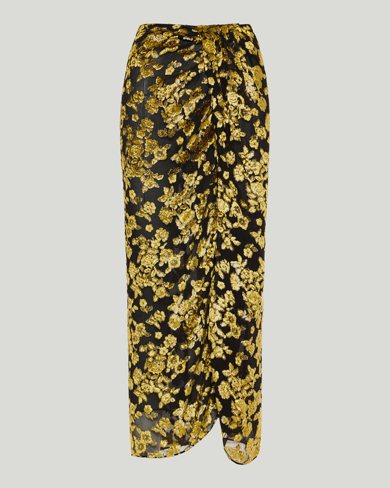 Balmain Gathered devoré velvet maxi skirt.