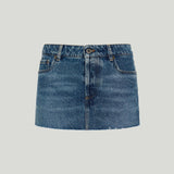 Miu Miu Frayed-hem denim mini skirt