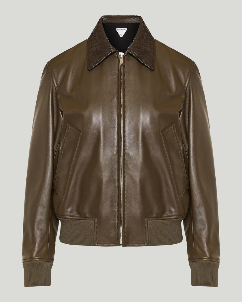 Bottega Veneta Intrecciato-trimmed leather jacket