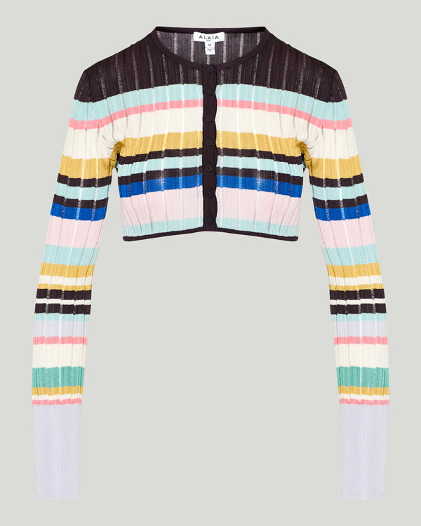 Alaïa Striped cropped jacquard cardigan