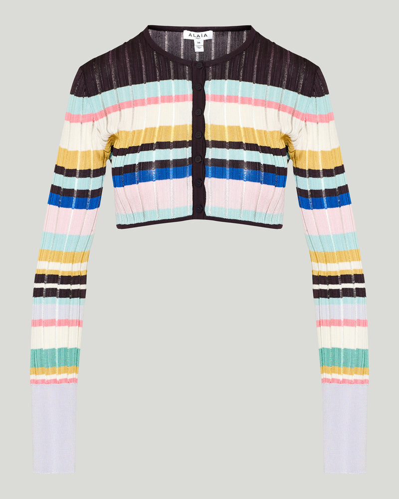 Alaïa Striped cropped jacquard cardigan