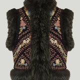 Fendi embroidered tulle gilet with fox fur trim