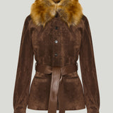 Saint Laurent Belted shearling and suede jacket