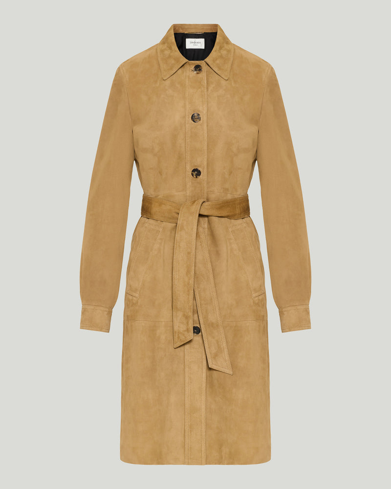Saint Laurent belted suede coat