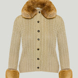 Saint Laurent Cable-knit shearling-trimmed lurex cardigan