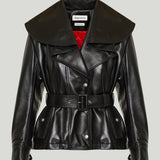 McQueen Belted draped leather jacket