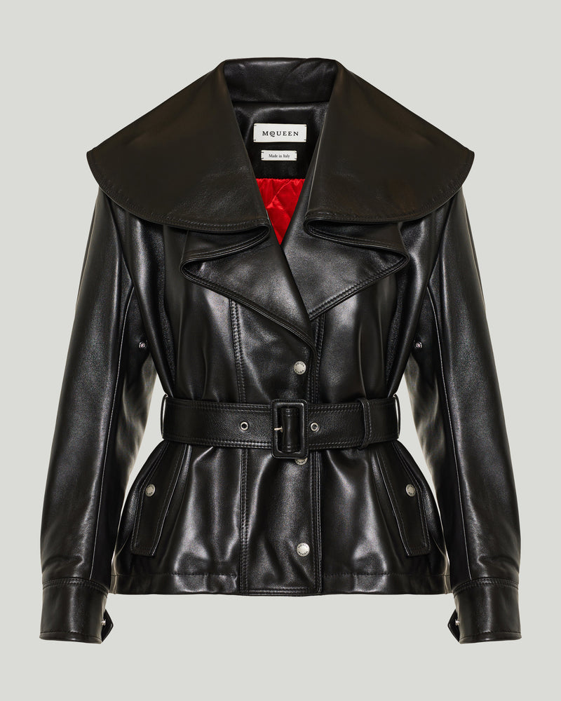 McQueen Belted draped leather jacket