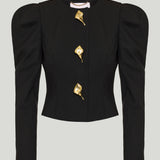 Carolina Herrera puff-sleeve jacket with calla lily buttons