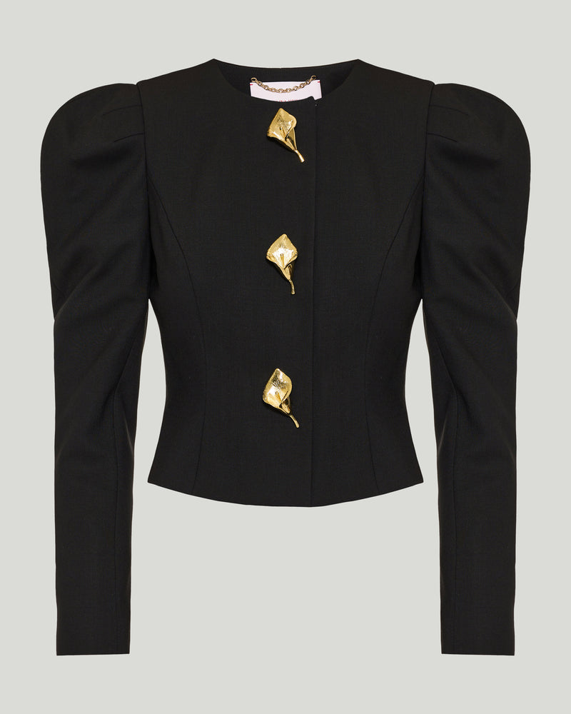 Carolina Herrera puff-sleeve jacket with calla lily buttons
