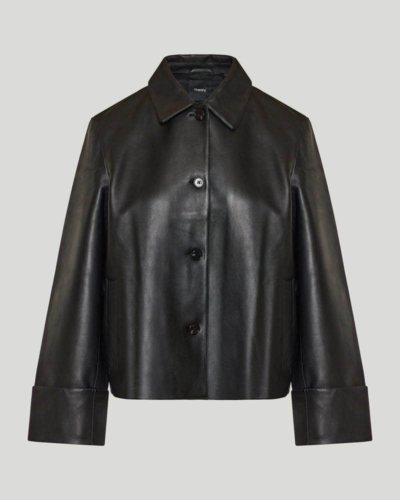 Theory boxy cuff leather jacket