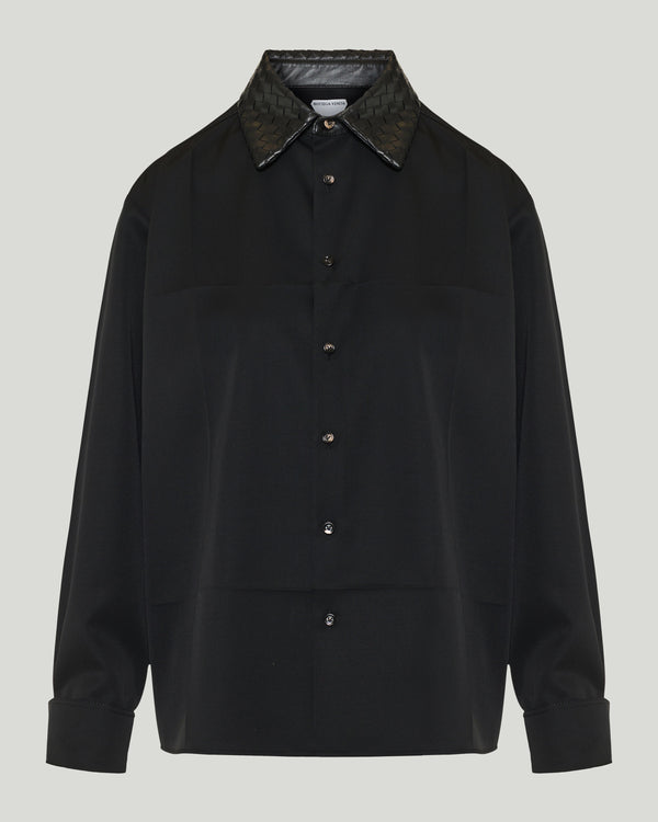 Bottega Veneta Leather-collar shirt