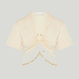 Rabanne Cropped fringed embellished cotton jersey t-shirt