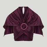 Rabanne Gathered caped satin cropped top
