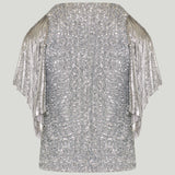 Rabanne Chainmail-trimmed sequined mesh blouse