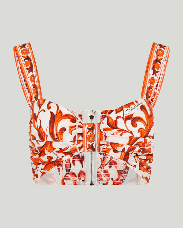 Dolce & Gabbana majolica print poplin bustier top