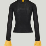 La DoubleJ Feather-trimmed ribbed turtleneck top