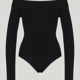 Alaïa Sculpting rib-knit off-shoulder bodysuit