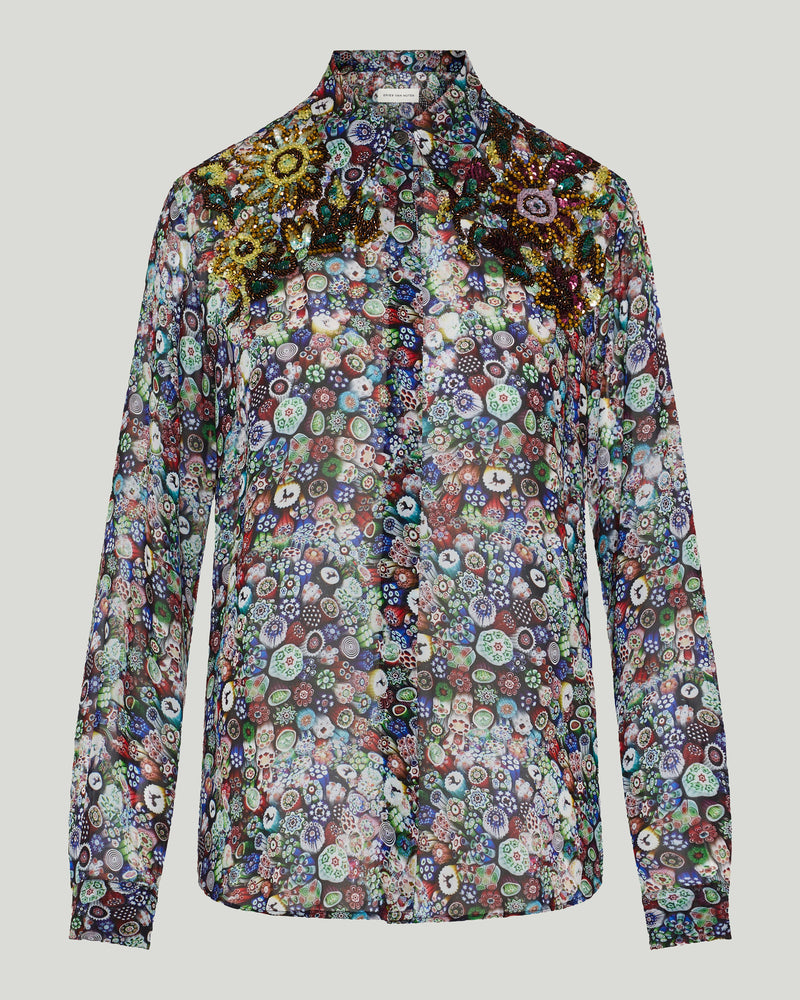 Dries Van Noten Sequin-embellished printed georgette blouse