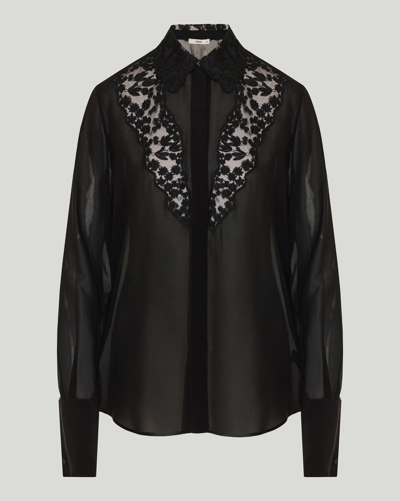 Fendi Lace-trimmed silk georgette shirt