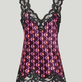 Rabanne Printed lace-trimmed silk-satin cami