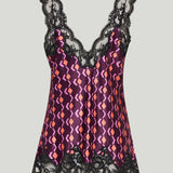 Rabanne Printed lace-trimmed silk-satin cami