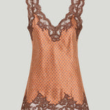 Rabanne Printed lace-trimmed silk-satin cami