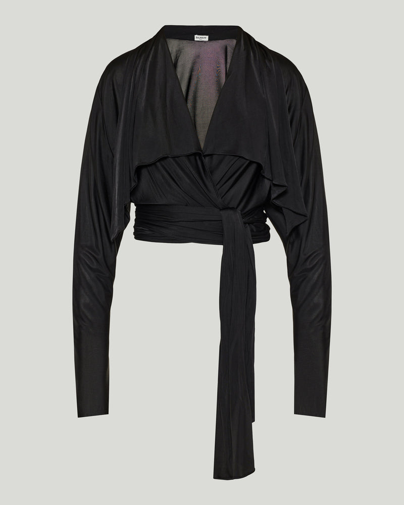 Balmain draped open-neck top