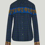 Dries Van Noten Embroidered checked cotton-flannel shirt