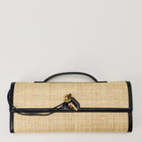 Bottega Veneta Andiamo shaded leather-trimmed raffia clutch