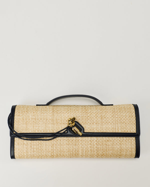 Bottega Veneta Andiamo shaded leather-trimmed raffia clutch