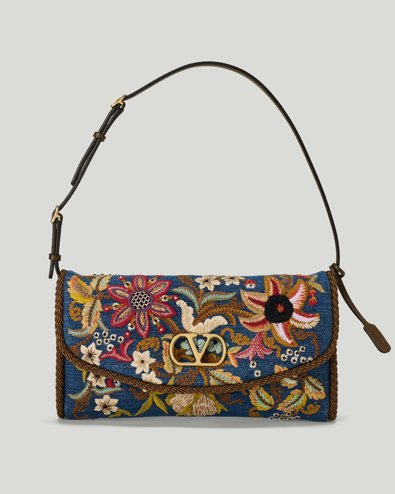 Valentino Garavani DeVain Small embroidered denim shoulder bag