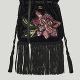 Valentino Garavani embellished fringed velvet drawstring bag